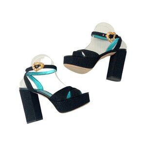 Dolce & Gabbana Keira black shimmer heart buckle platform heels size 38